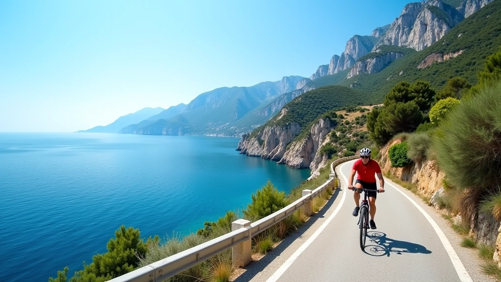 Vista panoramica delle scogliere della Riviera Ligure dove si snodano i percorsi ciclabili